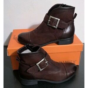 NEW Miz Mooz Leather Buckled Ankle Boots Siggy Merlot 6.5/37‎ Grunge Moto Core